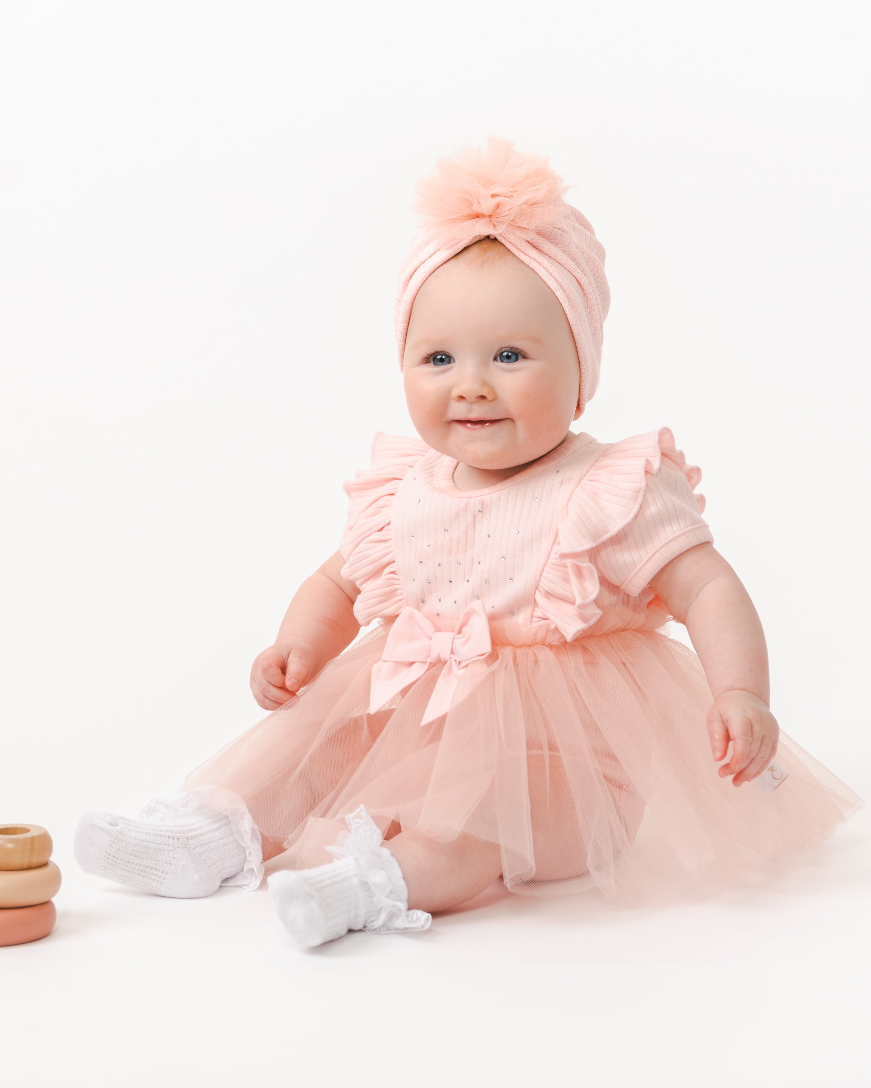 Ribbed Tulle Baby Dress with Turban